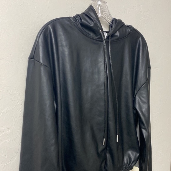 Fabletics black vegan leather hoodie size small. NWT. - Picture 2 of 13